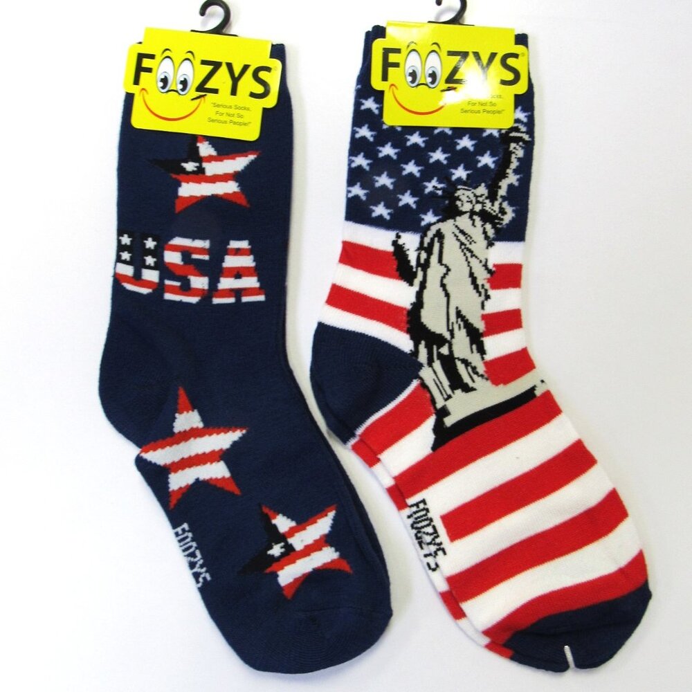 2 Pairs Foozys Patriotic USA Statue Of Liberty Print Women's Socks